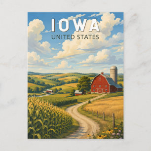 Iowa Illustration Travel Art Vintage Postcard