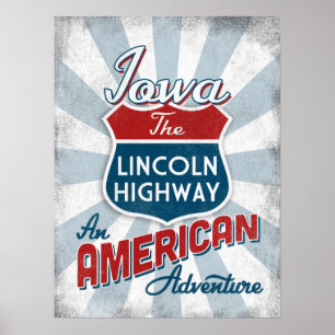 Iowa Lincoln Highway Vintage America Poster