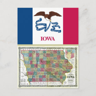 Iowa Map and State Flag Postcard