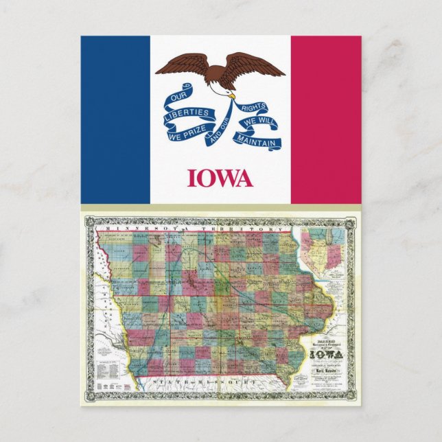 Iowa Map and State Flag Postcard (Front)