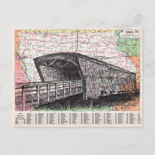 Iowa Map Art Postcard (Front)