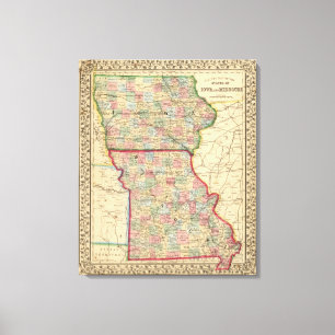 Iowa, Missouri Map by Mitchell Canvas Print