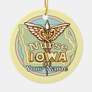 Iowa Nurse Caduceus Ceramic Tree Decoration