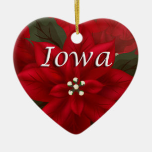 Iowa Red Poinsettia Heart Keepsake Ornament
