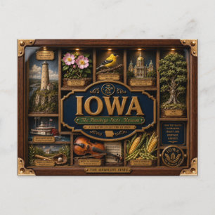 Iowa Shadow Box 3D Figurine State Postcard
