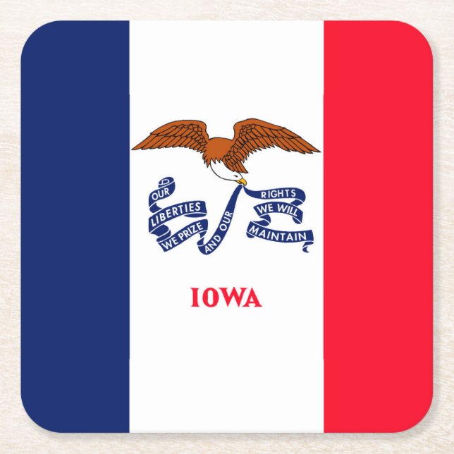 Iowa State Flag Design Square Paper Coaster (Front)