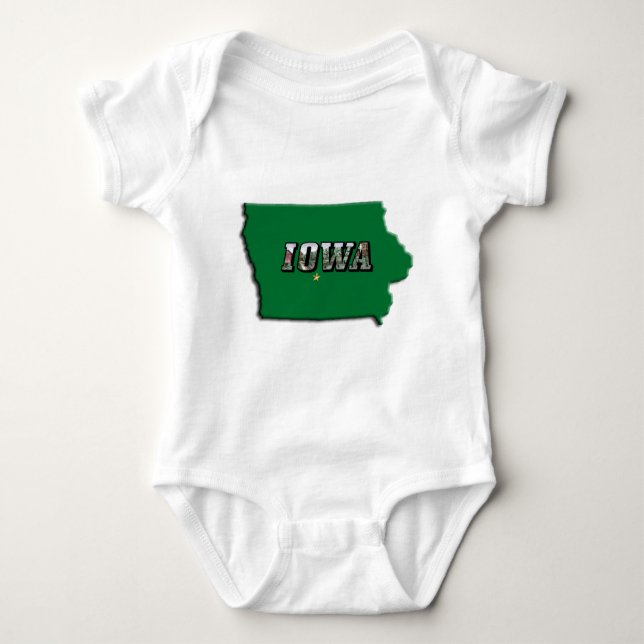 Iowa State Map Green Outline & Photo Text Baby Baby Bodysuit (Front)