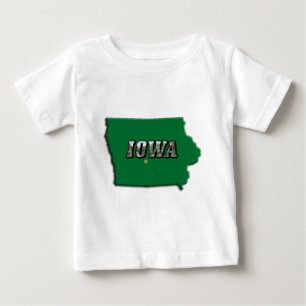 Iowa State Map Green Outline & Photo Text Baby T-Shirt