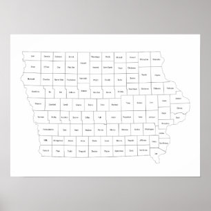Iowa state map with county outlines and names poster