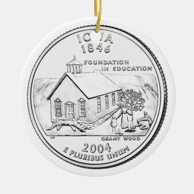 Iowa State Quarter Ceramic Tree Decoration (Front)