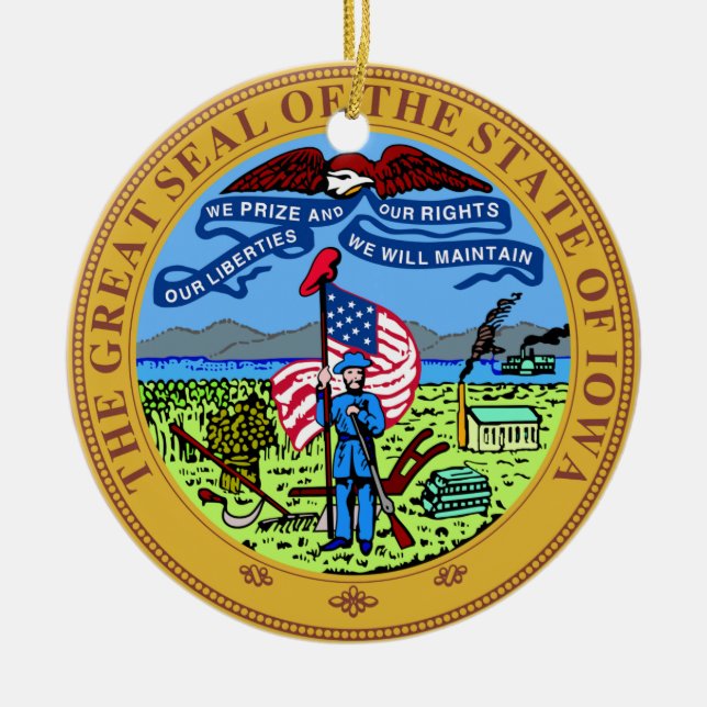 Iowa State Seal Ceramic Tree Decoration (Front)