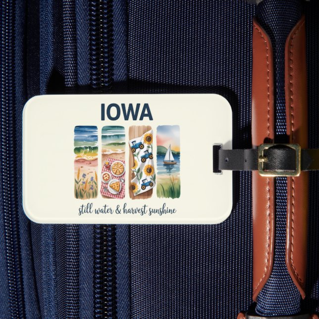 Iowa - Still Water & Harvest Sunshine Luggage Tag (Front Insitu 4)
