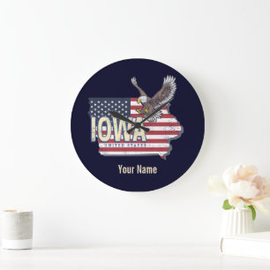 Iowa United States Retro State Map Vintage USA Large Clock