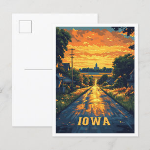 Iowa USA Art Vintage Illustration Travel Postcard