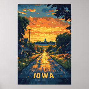 Iowa USA Art Vintage Illustration Travel Poster
