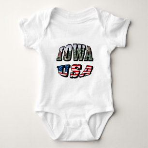 Iowa USA Flag & State Photo Text Baby Bodysuit