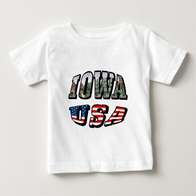 Iowa USA Flag & State Photo Text Baby T-Shirt (Front)
