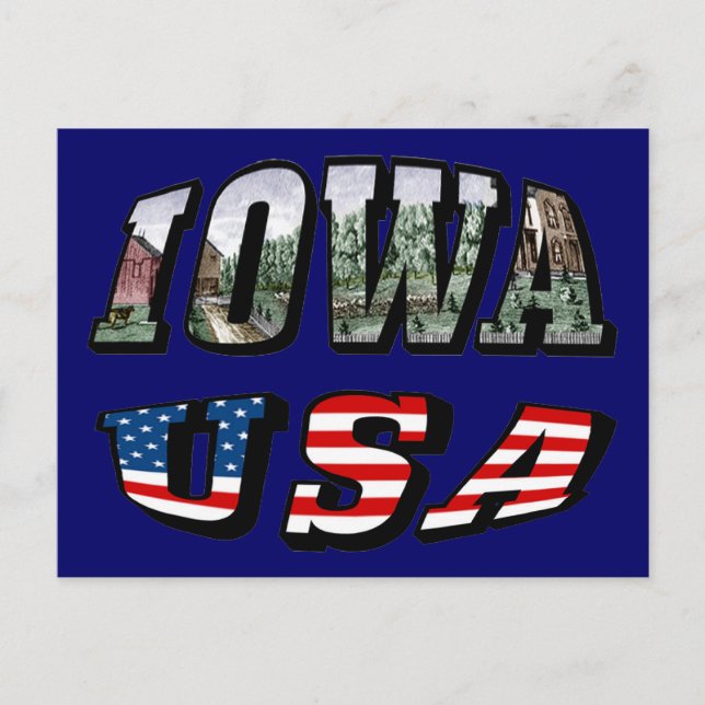 Iowa USA Flag & State Photo Text Postcard (Front)