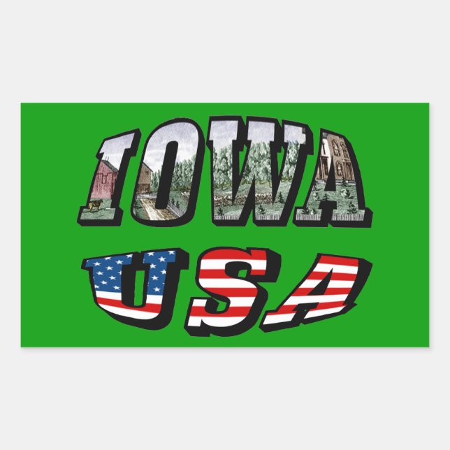 Iowa USA Flag & State Photo Text Rectangular Sticker (Front)
