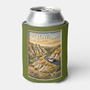 Iowa USA Road Trip Vintage Loess Hills Nature Art Can Cooler