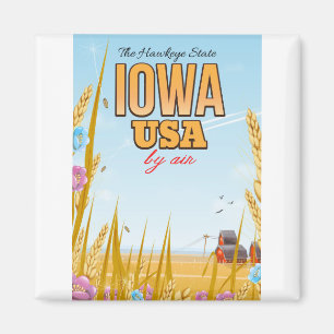 Iowa USA "The Hawkeye State"Cartoon travel poster. Magnet