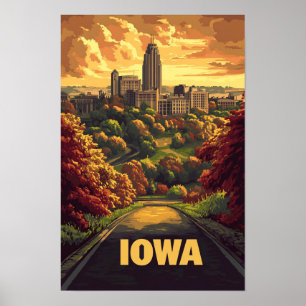 Iowa USA Vintage Illustration Travel Poster