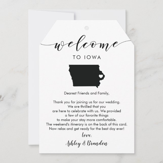 Iowa Wedding Welcome Tag, Letter Itinerary (Front)