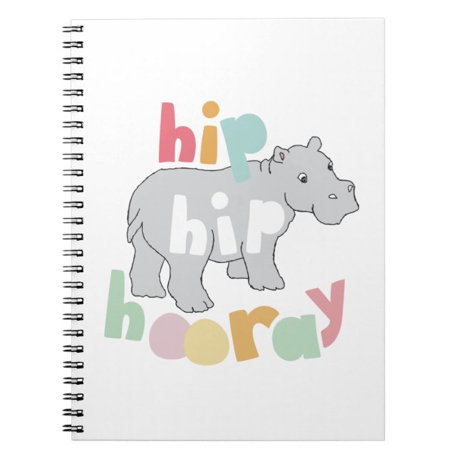 ip Hip Hooray Gray Hippo Drawing Cute Animal Art Spiral Notebook (Front)