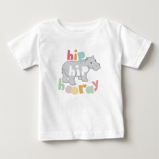 ip Hip Hooray Grey Hippo Drawing Cute Animal Art Baby T-Shirt (Front)