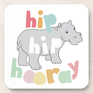 ip Hip Hooray Grey Hippo Drawing Cute Animal Art Coaster