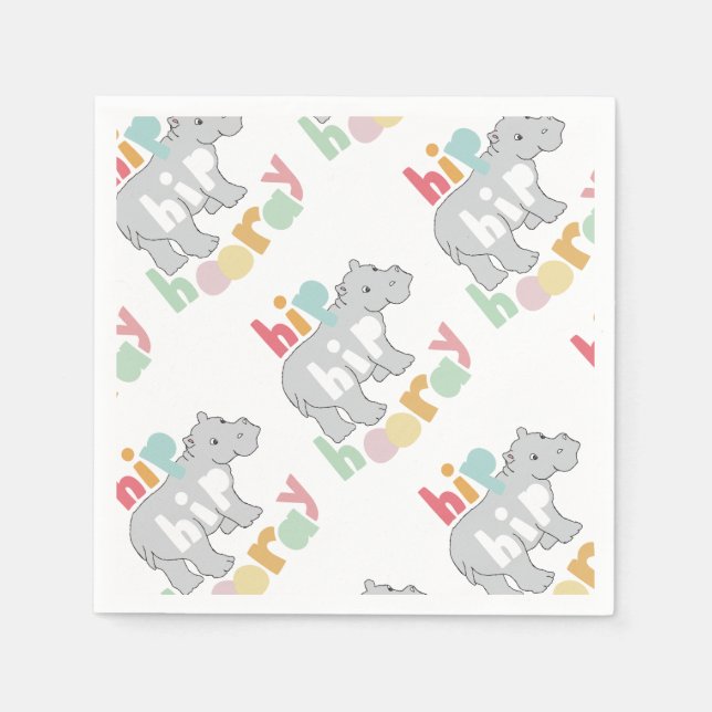 ip Hip Hooray Grey Hippo Drawing Cute Animal Art Napkin (Front)