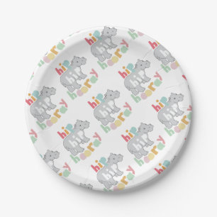 ip Hip Hooray Grey Hippo Drawing Cute Animal Art Paper Plate