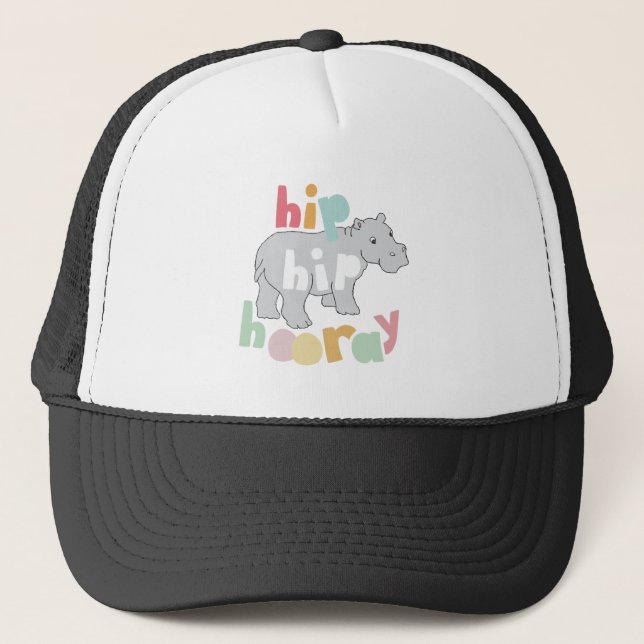 ip Hip Hooray Grey Hippo Drawing Cute Animal Art Trucker Hat (Front)