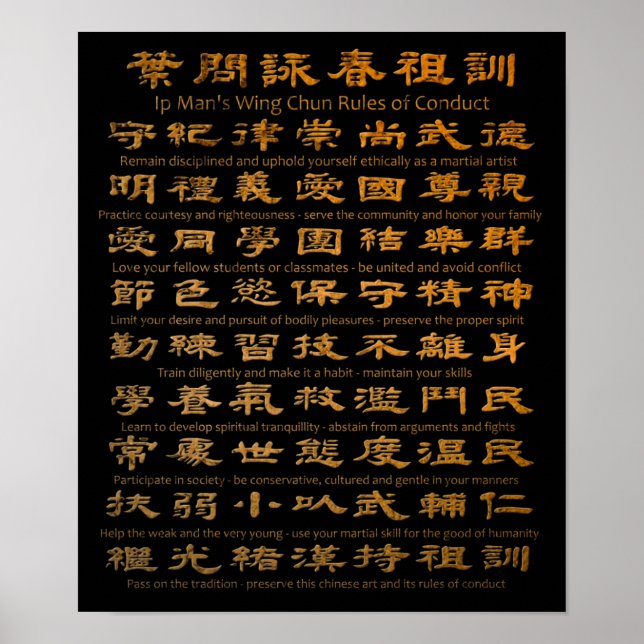 Ip Man's Wing Chun Rules of Conduct Poster (Front)