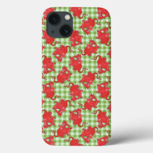 iPad Air Case : Red Dragons on Green Gingham