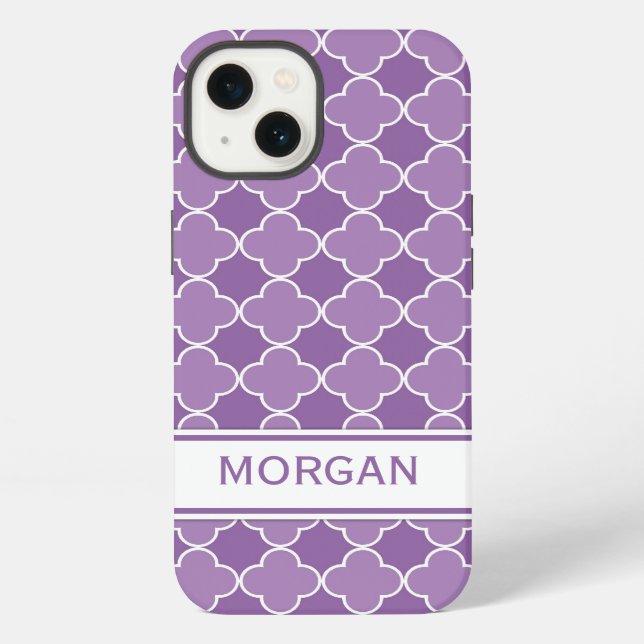 iPad Custom Name Purple Quatrefoil Pattern iPhone Case (Back)