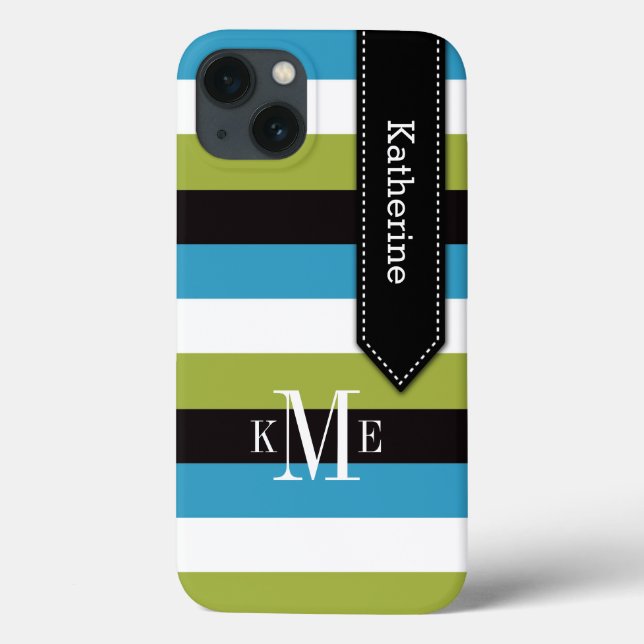 iPad Mini Case | Stripes | Blue Green Black White (Back)