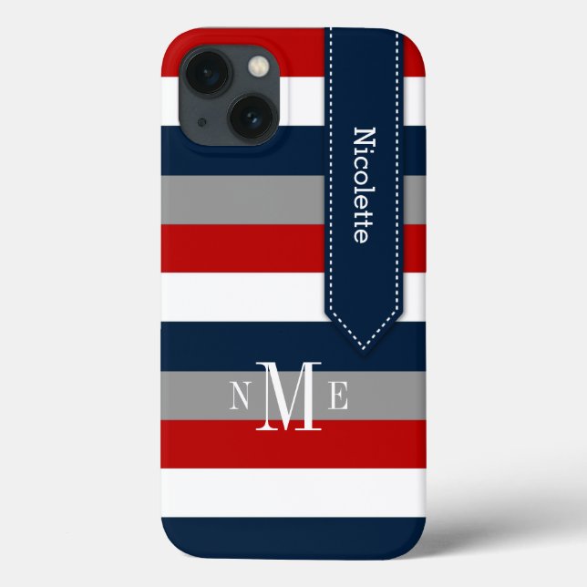 iPad Mini Case | Stripes | Navy, Red, White, Grey (Back)