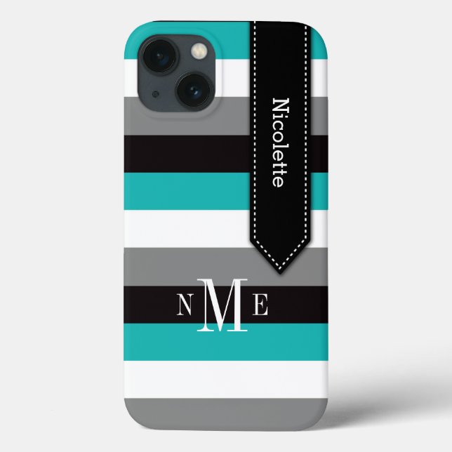 iPad Mini Case | Stripes | Turquoise, Black, Grey (Back)