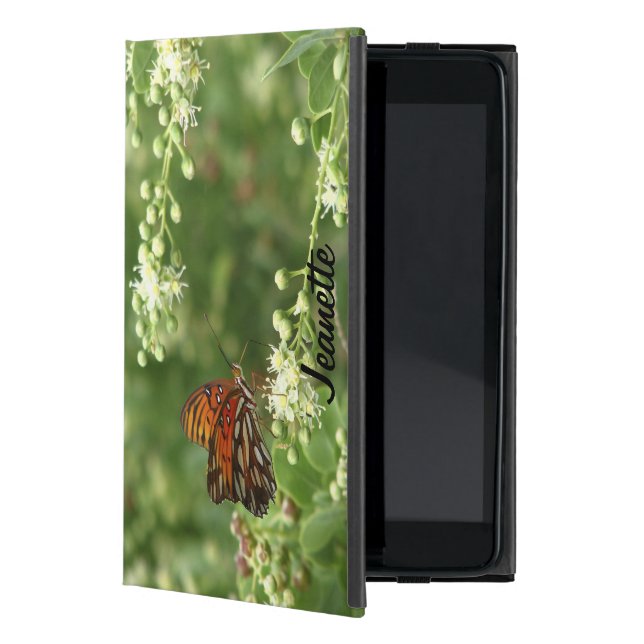 iPad Mini Folio Case, Orange Butterfly on Black iPad Mini Case (Front)