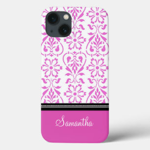 iPad Pink Damask Custom Name iPhone 13 Case