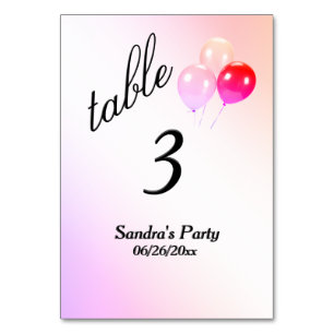 Ipanema Balloons Custom Text Table Number