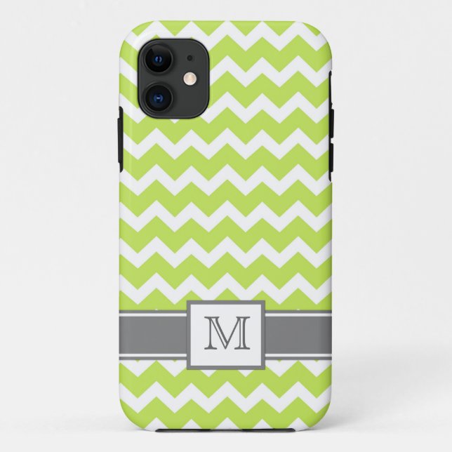 iPhone5 Custom Monogram Grey Lime Chevron Case-Mate iPhone Case (Back)