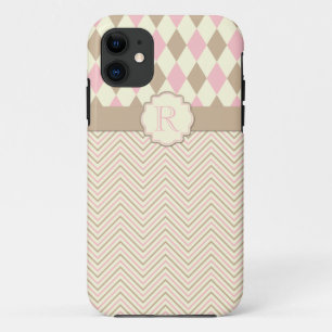iPhone5 Tan Pink Ivory Diamonds Zigzag Monogram iPhone 11 Case