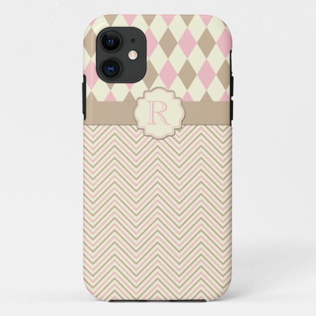 iPhone5 Tan Pink Ivory Diamonds Zigzag Monogram Case-Mate iPhone Case (Back)