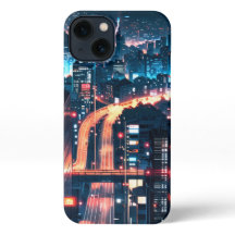 iPhone 11–15 anime case: "Cityscape Sunset."