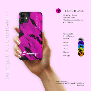iPhone 11 Case Brushy Black & Pink   Customisable