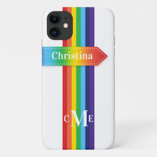 iPhone 11 Case   Rainbow Striped with Monogram