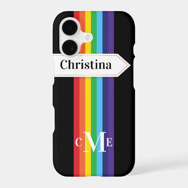 iPhone 11 Case | Rainbow Striped with Monogram (Back)