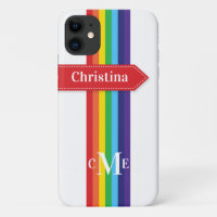 iPhone 11 Case | Rainbow Striped with Monogram
